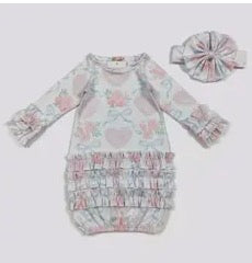 Scalloped Heart and Bow Baby Gown